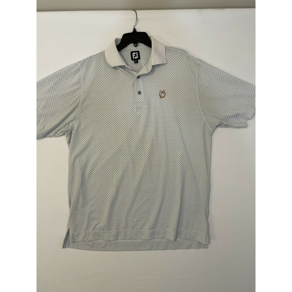 FOOTJOY Polo Golf Shirt Mens Large Logo White Blue Pattern